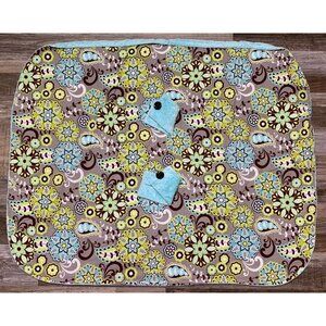 Minky Baby Car Seat Cover Retro Floral Print Turquois Brown Soft Plush 40"x32"